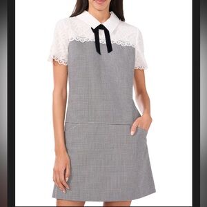 $150 msrp nwt Cece houndstooth lace trim collared dress sz 12
